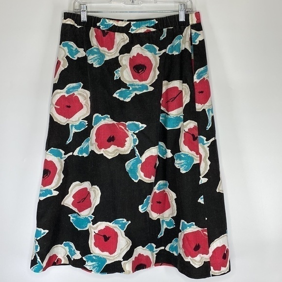 Vintage Cos Cob Retro 80s Abstract Floral Black Maxi Skirt Size 16 Waist 33"-35" - Picture 2 of 7
